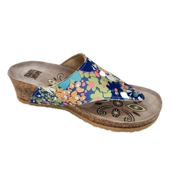 Muk Luks Cork Wedge Floral Sandals, Blue/Aqua Green,US Women's 7.5 - Picture 2 of 9